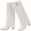 imageAnkis Fold Over Knee High Boots for Women Chunky Heels Pointed toe with Side Zipper Long Tall BootsWhite Pu