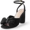 imageAnkis White Gold Bow Heel Chunky Wedding Shoes for Bride 315 Inch High Heel Open Toe Ankle Buckle Strap Dressy Pleated Kont Women Shoe Party Graduation Event SummerBlack