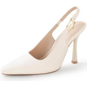imageAnkis Slingback Kitten Heels for Women 39in Closed Pointed Toe High Heel Wedding Party Dress Shoes Womens PumpsCreamy White Pu