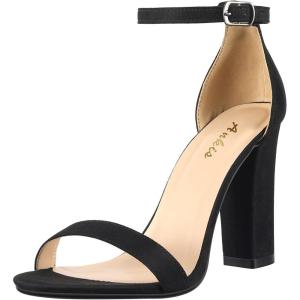 imageAnkis White Heels Wedding Shoes for Bride Women Chunky Heels Pearl High Heels Heeled Sandals 4 InchBlack Suede