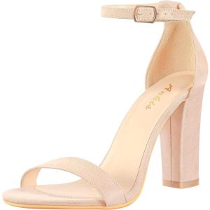 imageAnkis White Heels Wedding Shoes for Bride Women Chunky Heels Pearl High Heels Heeled Sandals 4 InchNude Suede