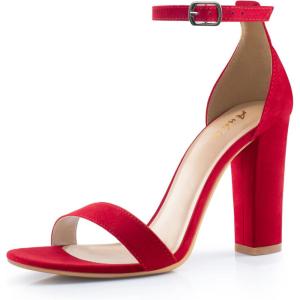 imageAnkis White Heels Wedding Shoes for Bride Women Chunky Heels Pearl High Heels Heeled Sandals 4 InchRed Suede