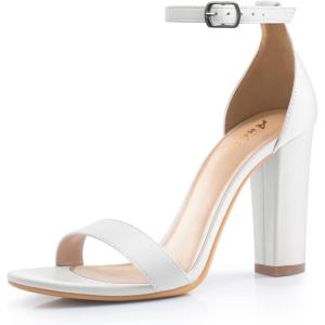 imageAnkis White Heels Wedding Shoes for Bride Women Chunky Heels Pearl High Heels Heeled Sandals 4 InchWhite