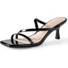 image:imageAnkis Womens Strappy Kitten Heels Square Open Toe 225 Inch Heeled Sandals Slip On Slides MulesBlack Patent Pu