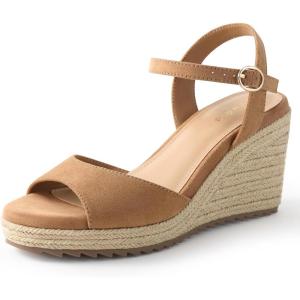 image:imageAnkis Espadrilles Wedges Sandals for Women Wedge Platform Sandals Heels Peep Open Toe Comfortable Ankle Strap Buckle Summer Wedge HeelsBrown Suede