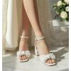 image:imageAnkis White Gold Blue Bow Women Heel Chunky Wedding Shoes for Bride 225 Inch Heel Open Square Toe Ankle Buckle Strap Dressy Pleated Comfortable Fashion Shoe Party Graduation Event 2026White