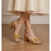 image:imageAnkis White Gold Blue Bow Women Heel Chunky Wedding Shoes for Bride 225 Inch Heel Open Square Toe Ankle Buckle Strap Dressy Pleated Comfortable Fashion Shoe Party Graduation Event 2026Gold