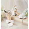 image:imageAnkis White Gold Blue Bow Women Heel Chunky Wedding Shoes for Bride 225 Inch Heel Open Square Toe Ankle Buckle Strap Dressy Pleated Comfortable Fashion Shoe Party Graduation Event 2026White