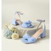 image:imageAnkis White Gold Blue Bow Women Heel Chunky Wedding Shoes for Bride 225 Inch Heel Open Square Toe Ankle Buckle Strap Dressy Pleated Comfortable Fashion Shoe Party Graduation Event 2026Blue
