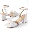 image:imageAnkis White Gold Blue Bow Women Heel Chunky Wedding Shoes for Bride 225 Inch Heel Open Square Toe Ankle Buckle Strap Dressy Pleated Comfortable Fashion Shoe Party Graduation Event 2026White