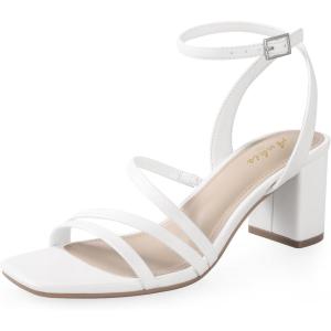 image:imageAnkis Strappy Heels for women Square Nude WHite Black Open Toe Chunky Block Heels Ankle Strap Buckle Sandals for Women Comfortable Wedding Party Dress Shoes 2026White