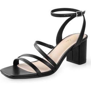 image:imageAnkis Strappy Heels for women Square Nude WHite Black Open Toe Chunky Block Heels Ankle Strap Buckle Sandals for Women Comfortable Wedding Party Dress Shoes 2026Black