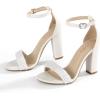 image:imageAnkis White Heels Wedding Shoes for Bride Women Chunky Heels Pearl High Heels Heeled Sandals 4 InchWhite Pearl