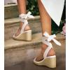 image:imageAnkis Womens Espadrilles Wedges Sandals Heels Open Toe Tie Lace Up Cute Ankle Strap Dressy Platform Wedges SandalsWhite Pu