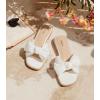 image:imageAnkis Womens Pleated Bow Flat Sandals White Gold Sandals for Women 2026 Dressy Comfortable Open Toe Dress Sandals for Summer Beach Wedding Party Graduation Slip On Slides SandalsWhite