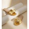 image:imageAnkis Womens Pleated Bow Flat Sandals White Gold Sandals for Women 2026 Dressy Comfortable Open Toe Dress Sandals for Summer Beach Wedding Party Graduation Slip On Slides SandalsGold