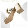 image:imageWomen Square Open Toe Heels Comfortable Sexy Summer Cute Back Strap Heeled Sandals Wedding Party Dress Shoes for Women Two Strap Slip On MulesMirror Gold Pu