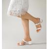 image:imageWomen Square Open Toe Heels Comfortable Sexy Summer Cute Back Strap Heeled Sandals Wedding Party Dress Shoes for Women Two Strap Slip On MulesWhite Pu