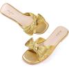 image:imageAnkis Womens Pleated Bow Flat Sandals White Gold Sandals for Women 2026 Dressy Comfortable Open Toe Dress Sandals for Summer Beach Wedding Party Graduation Slip On Slides SandalsGold