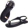 image:imageWomens Toe Ring Thong Sandals Comfortable White Black Flat Sandals for Women 2026 T Strap Square Open Toe Slide Sandals Adjustable Ankle Strap Flip Flops for Summer Beach Casual ShoesBlack Pu