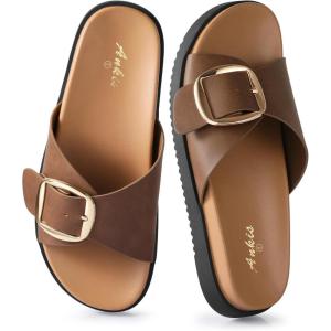 image:imageAnkis Brown Black White Flat Sandals for Women 2026 Dressy Comfortable Summer Beach Essentials  Flip Flops amp Slides with Memory Foam Insole Womens Sandals Comfortable FootwearBrown