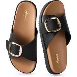 image:imageAnkis Brown Black White Flat Sandals for Women 2026 Dressy Comfortable Summer Beach Essentials  Flip Flops amp Slides with Memory Foam Insole Womens Sandals Comfortable FootwearBlack