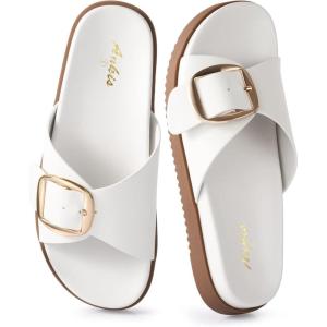 image:imageAnkis Brown Black White Flat Sandals for Women 2026 Dressy Comfortable Summer Beach Essentials  Flip Flops amp Slides with Memory Foam Insole Womens Sandals Comfortable FootwearWhite