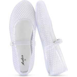 image:imageAnkis Mesh Ballet Flats for Women Black Mesh Flats Buckle Strap Mary Jane Ballerina Flats Womens Fishnet Flat Sandals Shoes for Dressy SummerJelly Clear