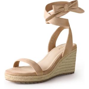 image:imageAnkis Womens Espadrilles Wedges Sandals Heels Open Toe Tie Lace Up Cute Ankle Strap Dressy Platform Wedges SandalsNude Suede