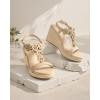 image:imageAnkis Wedge Sandals for Women Espadrille Womens Wedge Sandals Comfortable Open Toe Flower T Strap High Heel Wedges for Women Dressy Summer 34InchNude Nubuck