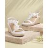 image:imageAnkis Wedge Sandals for Women Espadrille Womens Wedge Sandals Comfortable Open Toe Flower T Strap High Heel Wedges for Women Dressy Summer 34InchWhite Pu