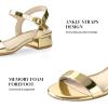 image:imageAnkis Women Nude Black White Sandals for Women Low Heel 1 Inch Dressy Sandal Ankle Strap Open Toe Block Short Heeled Summer Classic Comfortable Graduation Holiday Party Casual Flat ShoesGold Pu