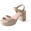 image:imageAnkis White Nude Heels Platform Heeled Sandals Chunky Block Open Toe Ankle Strappy Heels Wedding Party Dress ShoesNude