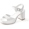 image:imageAnkis White Nude Heels Platform Heeled Sandals Chunky Block Open Toe Ankle Strappy Heels Wedding Party Dress ShoesWhite
