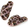 image:imageAnkis Womens Fuzzy Slippers Memory Foam Cross Band Cozy House Slippers Plush Home Fluffy Furry Slippers Open Toe Cute Soft Ladies Indoor Outdoor Slipper Slides Wedding Bride Shoes GiftsPink Leopard