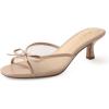 image:imageAnkis Womens Kitten Heel Sandals Square Open Toe Bow Mules Backless Slip On Comfortable Dress Heels for Party DailyNude Nubuck