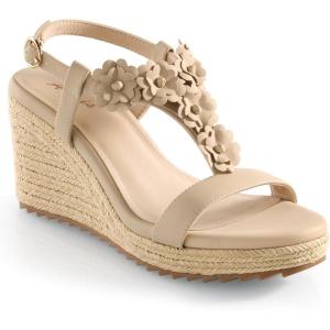 image:imageAnkis Wedge Sandals for Women Espadrille Womens Wedge Sandals Comfortable Open Toe Flower T Strap High Heel Wedges for Women Dressy Summer 34InchNude Nubuck