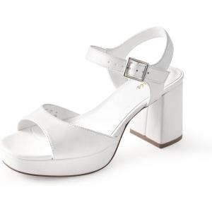 image:imageAnkis White Nude Heels Platform Heeled Sandals Chunky Block Open Toe Ankle Strappy Heels Wedding Party Dress ShoesWhite