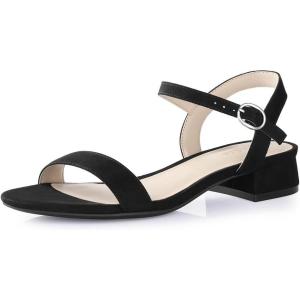 image:imageAnkis Women Nude Black White Sandals for Women Low Heel 1 Inch Dressy Sandal Ankle Strap Open Toe Block Short Heeled Summer Classic Comfortable Graduation Holiday Party Casual Flat ShoesBlack Suede