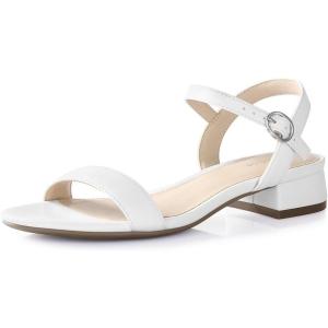 image:imageAnkis Women Nude Black White Sandals for Women Low Heel 1 Inch Dressy Sandal Ankle Strap Open Toe Block Short Heeled Summer Classic Comfortable Graduation Holiday Party Casual Flat ShoesWhite Pu