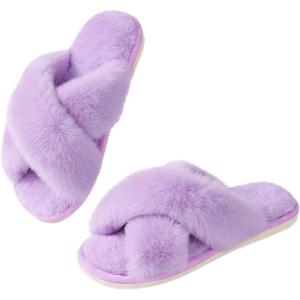image:imageAnkis Womens Fuzzy Slippers Memory Foam Cross Band Cozy House Slippers Plush Home Fluffy Furry Slippers Open Toe Cute Soft Ladies Indoor Outdoor Slipper Slides Wedding Bride Shoes GiftsPurple
