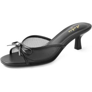 image:imageAnkis Womens Kitten Heel Sandals Square Open Toe Bow Mules Backless Slip On Comfortable Dress Heels for Party DailyBlack Nubuck