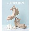 image:imageAnkis Platform Wedge Sandals for Women Black Brown White Nude Espadrille Womens Wedge Sandals Comfortable Open Toe Ankle Strap High Heel Wedges for Women Dressy Summer 34InchNude Suede