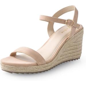 image:imageAnkis Platform Wedge Sandals for Women Black Brown White Nude Espadrille Womens Wedge Sandals Comfortable Open Toe Ankle Strap High Heel Wedges for Women Dressy Summer 34InchNude Suede