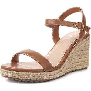 image:imageAnkis Platform Wedge Sandals for Women Black Brown White Nude Espadrille Womens Wedge Sandals Comfortable Open Toe Ankle Strap High Heel Wedges for Women Dressy Summer 34InchBrown Pu