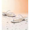 image:imageAnkis Black Nude White Strappy Heels Women 1 Inch Low Chunky Block Heel Heeled Sandals Square Open Toe Slip On Slides MulesSilver Purhinestone