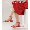image:imageAnkis Black Nude White Gold Women Sandals Comfortable Walking Strappy Open Toe Sandals for Women Dressy Summer 1 Inch Low Block Heel Flat Adjustable Ankle Strap ShoesRed Satin