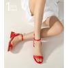 image:imageAnkis Black Nude White Gold Women Sandals Comfortable Walking Strappy Open Toe Sandals for Women Dressy Summer 1 Inch Low Block Heel Flat Adjustable Ankle Strap ShoesRed Satin