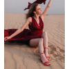 image:imageAnkis Black Nude White Gold Women Sandals Comfortable Walking Strappy Open Toe Sandals for Women Dressy Summer 1 Inch Low Block Heel Flat Adjustable Ankle Strap ShoesRed Satin