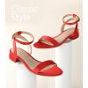 image:imageAnkis Black Nude White Gold Women Sandals Comfortable Walking Strappy Open Toe Sandals for Women Dressy Summer 1 Inch Low Block Heel Flat Adjustable Ankle Strap ShoesRed Satin